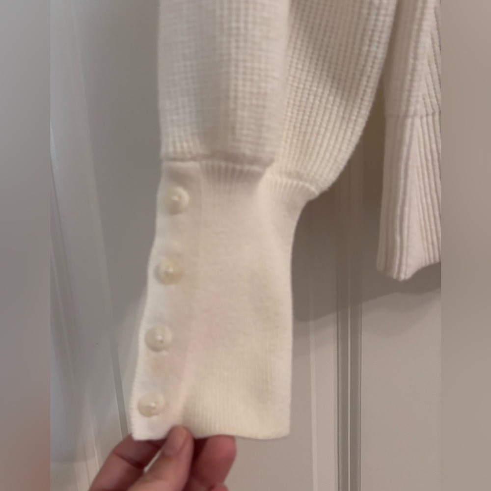 White + Warren Ribbed Button Cuff Crewneck Sweater - Picture 4 of 7